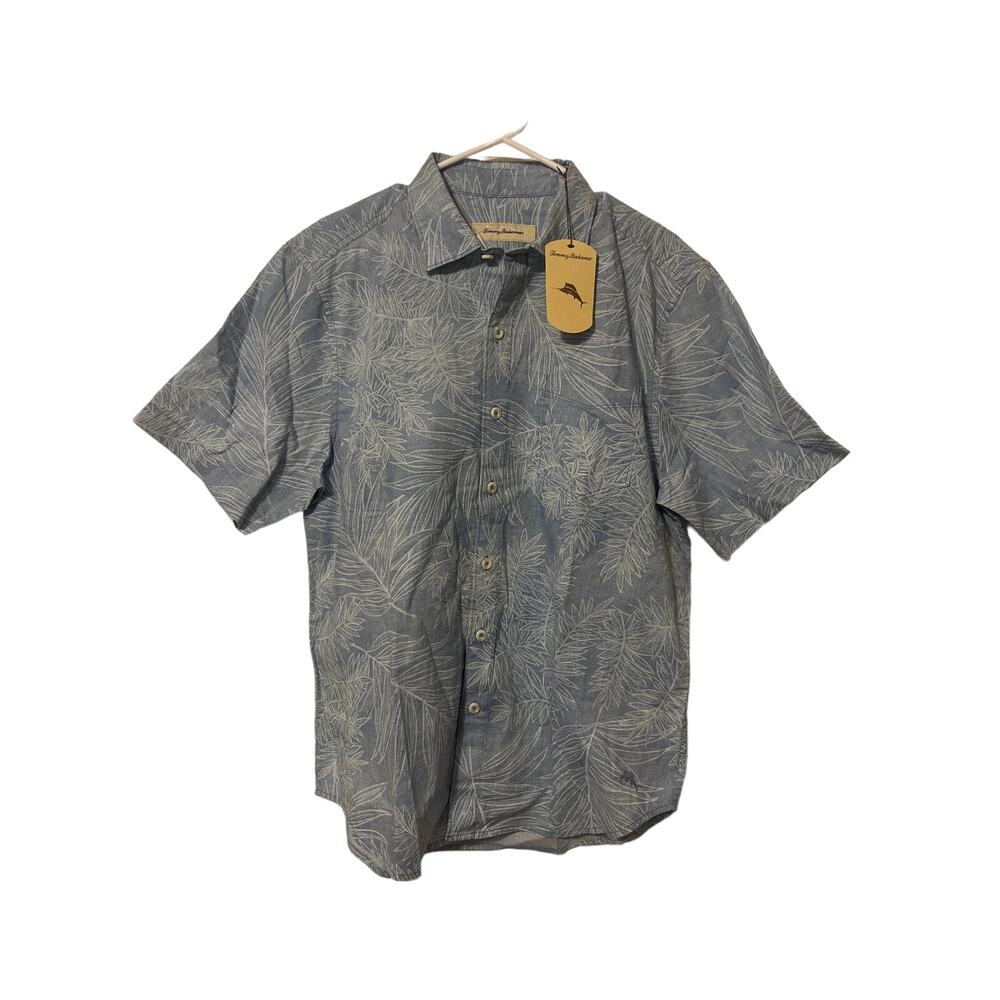 Tommy Bahama Tropical Hawaiian LT Blue Denim Shirt Size M 100 % Cotton